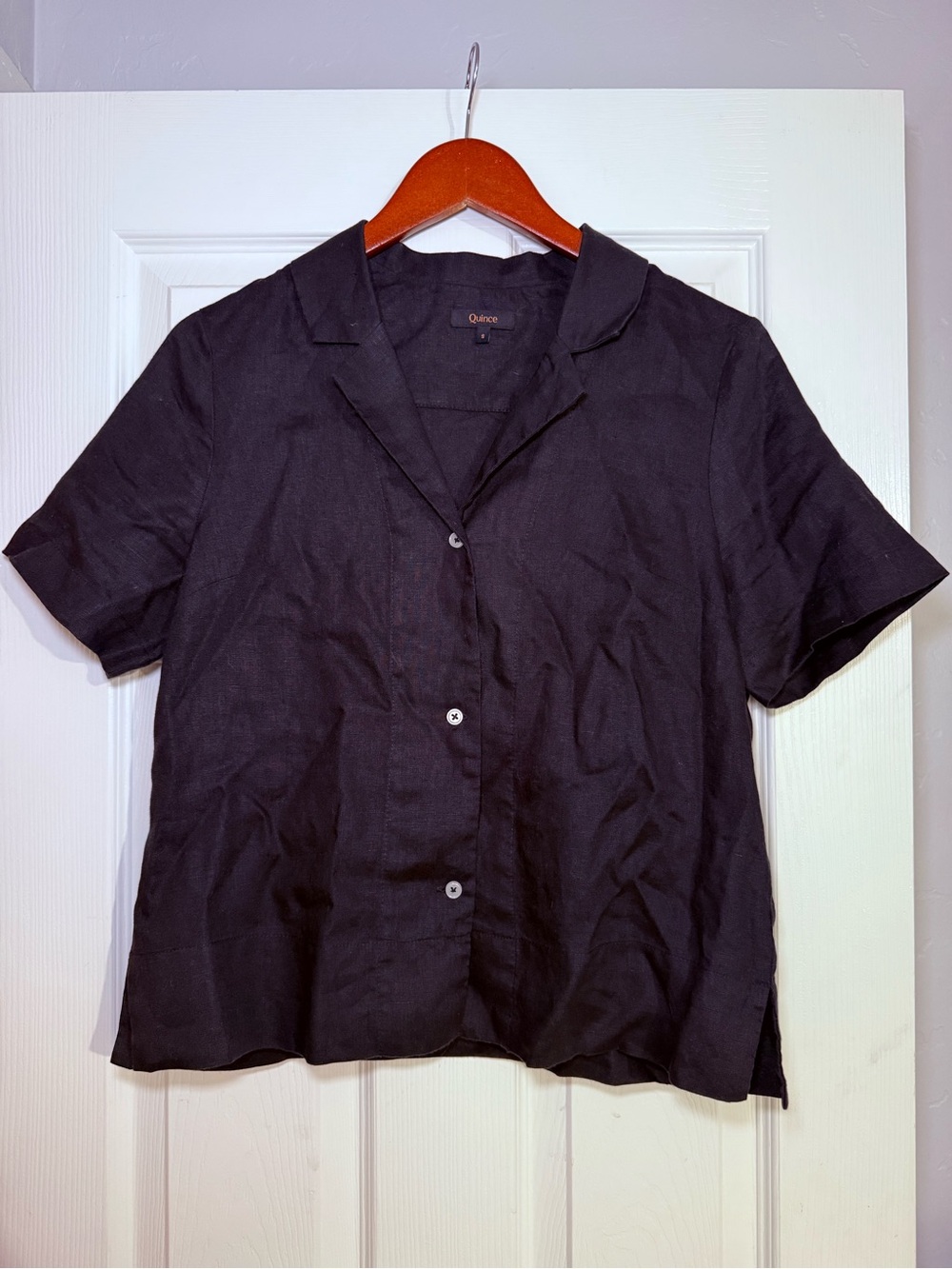 Quince 100% European Linen black Short Sleeve Shirt Womens size small